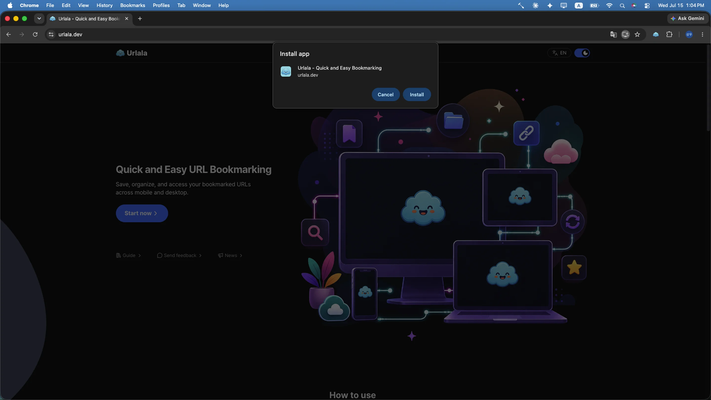 Chrome pop-up asking whether to install Urlala