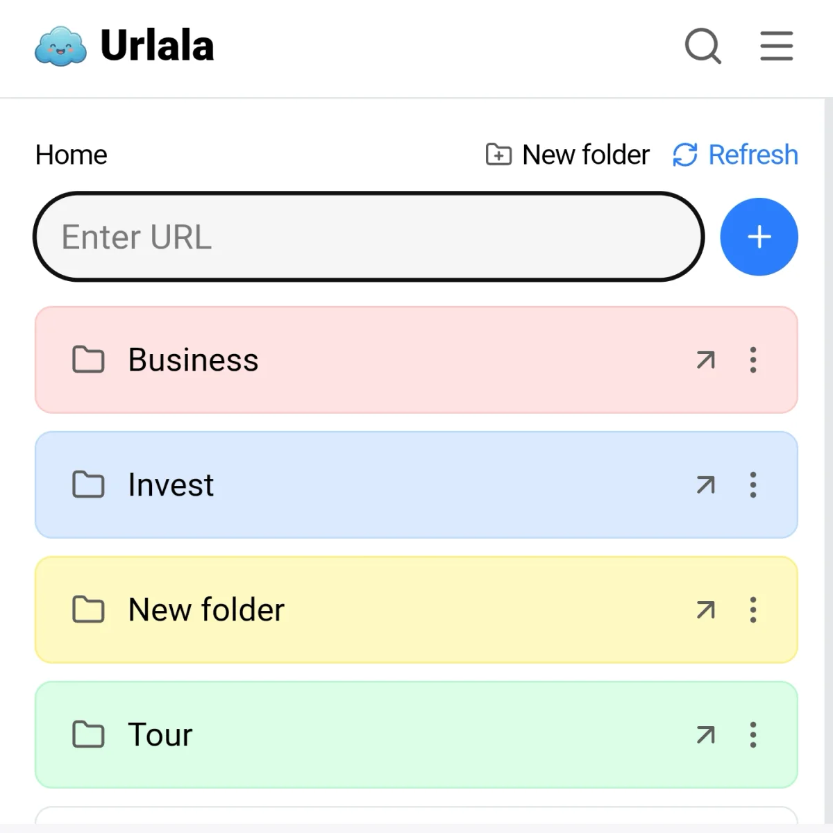 Pasting the copied address into the URL input on the Urlala home screen