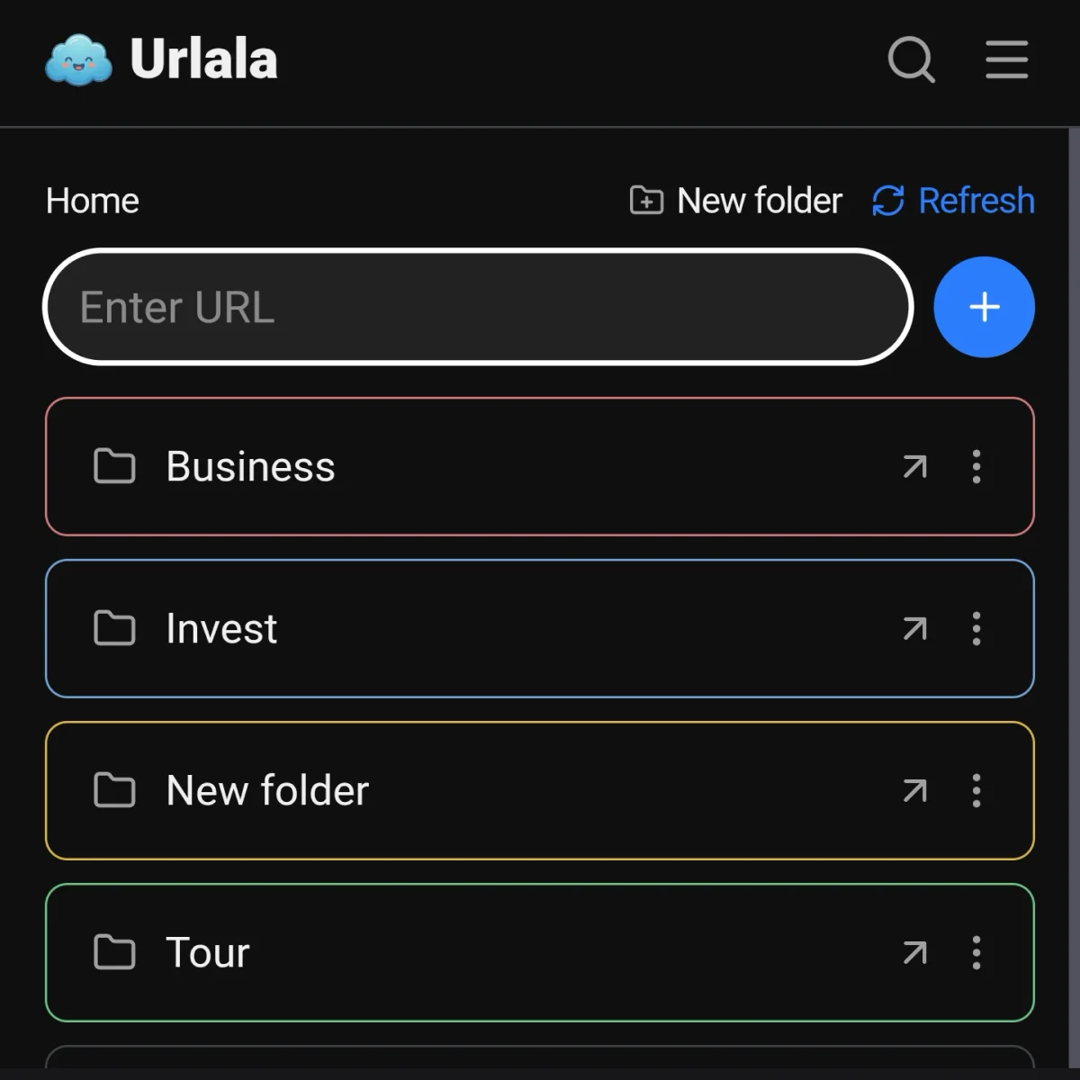 Pasting the copied address into the URL input on the Urlala home screen